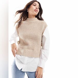 ASOS River Island hybrid shirt jumper in beige NWT